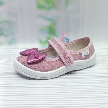 тапочки Валди для девочки, розовые, блестящий розовый бант