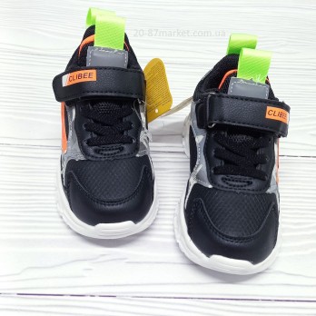 Кроссовки детские, застёжки на липучках,  для мальчика, чёрные, Clibee.