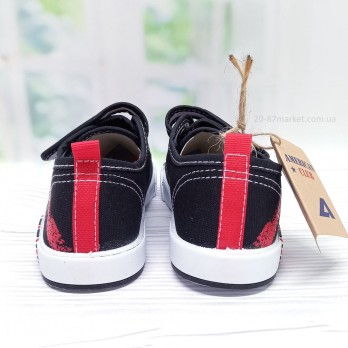 Детские кеды American Club, для мальчика,  чёрные, застёжки на липучках