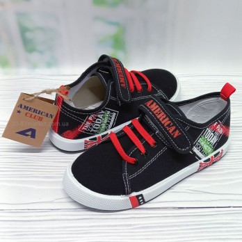 Кеды American Club, детские, для мальчика, чёрные, застёжки на липучках