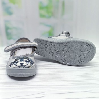 Тапочки Валди для девочки, серые, принт "собачка с национальным колоритом"