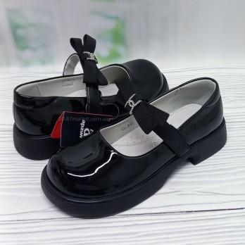 Детские лаковые туфли для девочки, чёрные, Apawwa, застёжки на липучках