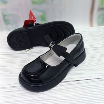 Детские туфли для девочки, чёрные, застёжка на липучке, Apawwa