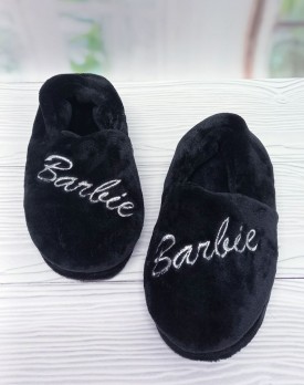 Тапочки Валди, домашние, для девочки,  чёрного цвета, вышивка Barbie