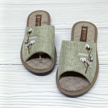 Домашние женские тапочки Белста, украшены вышивкой - цветки хлопка