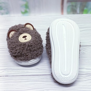 Детские домашние тапочки, коричневые, белая подошва, собачка ушки