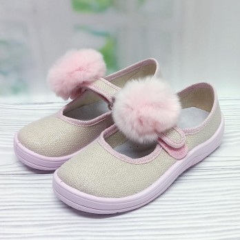 Домашние тапочки для девочки, тм Waldi, бежевые, меховой бубон