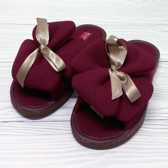 тапочки женские бордовые, открытые, стильный бантик, тм Белста