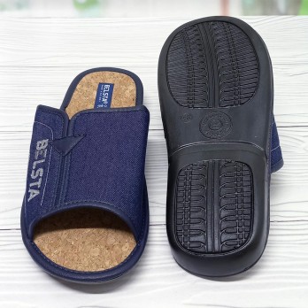 Домашние мужские тапочки тм Белста, стелька пробковая,  синие - джинс