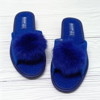 Женские открытые тапочки тм Белста синие, пушок