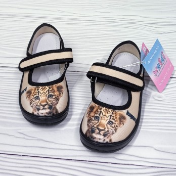 Тапочки для девочки бежевые, принт леопард