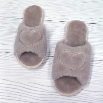 Бежевые женские тапочки Белста лохматые, мех