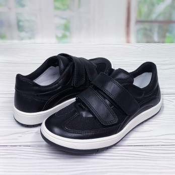 Подростковые кожаные кроссовки для мальчика, чёрные