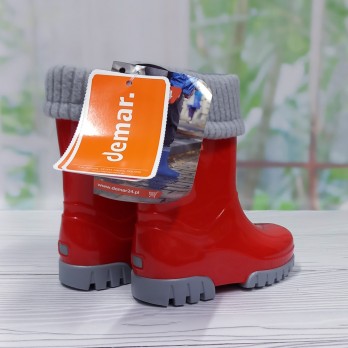 Детские резиновые сапоги для девочки р.20-27 арт.35486 Demar с утеплителем красные
