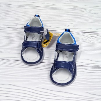 Детские кожаные босоножки для мальчика, цвет синий, застёжки на липучках