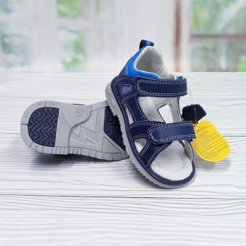 Сандалии для мальчика, синие, кожаные, кожаная стелька, супинатор, твёрдый задник, каблук Томаса