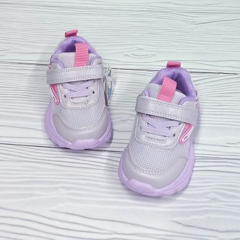 Кроссовки для девочки, серые с фиолетовым, текстильные (сетка).
