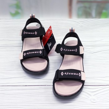 босоножки на девочку, спортивного типа, чёрные с бежевой стелькой