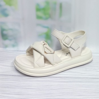 Детские босоножки для девочки, размерный ряд 32-37, тм Clibee, бежевые открытый носок и пятка