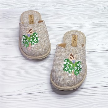 Домашние тапочки Белста, бежевые,  вышивка цветы.