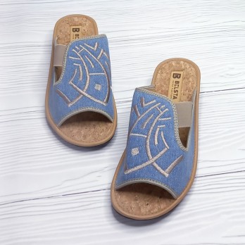 Женские тапочки Белста, голубые, пробковая стелька