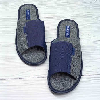 Мужские домашние тапочки, открытые, серые  с синим