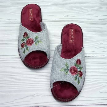 войлочные женские тапочки серого цвета, тм Белста, бордовая велюровая стелька