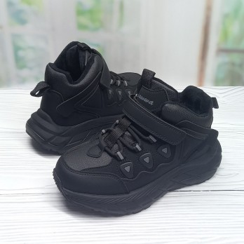 Тёплые кроссовки для мальчика, чёрные, Apawwa,  застёжки на липучках