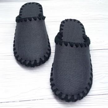 Тёплые мужские тапочки, серые, закрытый носок