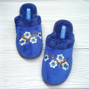 женские комнатные тапочки, махровые, голубого цвета, тм Белста