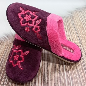 Женские домашние тапочки, велюровая стелька, бордовый цвет