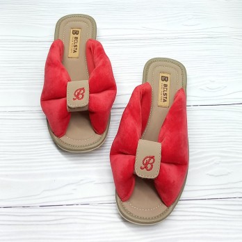 Женские комнатные тапочки, цвет красный, верх велюровый