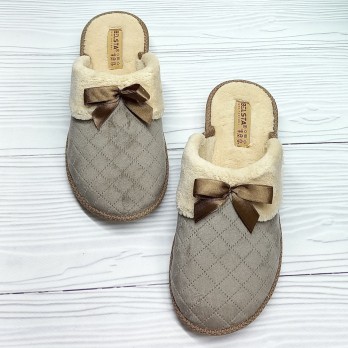 Женские домашние велюровые тапочки, коричневый цвет