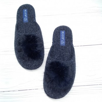 Женские тапочки с мехом, синие