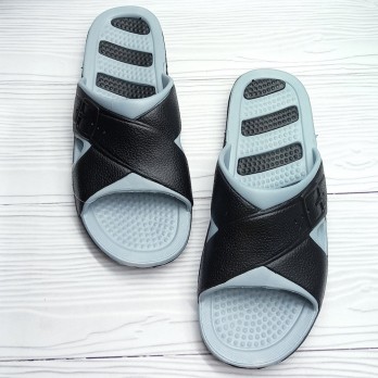 мужские шлёпанцы, чёрные с серым, летние