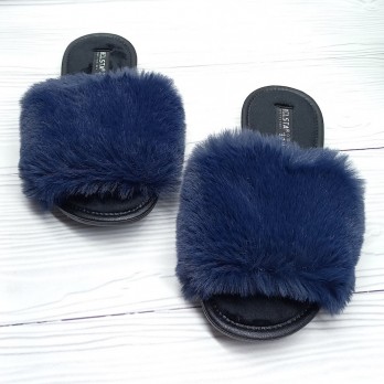 Синие открытые тапочки Белста, верх мех, высота подошвы 1 см.