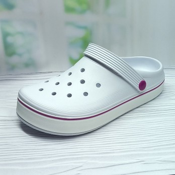 Кроксы женские белые Dago Style, сиреневая полоска