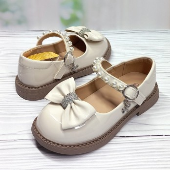 Туфли для девочки, бежевые, украшены  бантиком, тм Clibee.