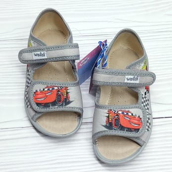 Детские текстильные босоножки для мальчика, серые, стильный принт - машинки.