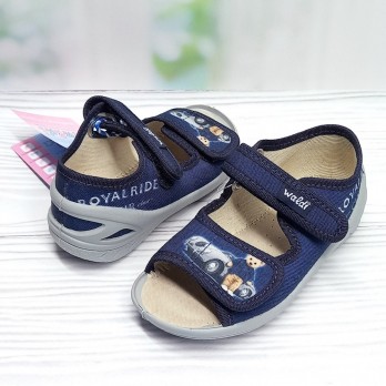 Сандалии - тапочки для мальчика, тм Валди, синие,  застёжки на липучках.