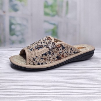 Тапочки женские бежевые, тм Белста, открытые цветочный принт