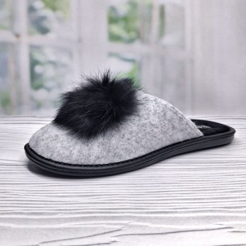 Женские домашние тапочки, тм Белста, верх войлок, украшены пушком