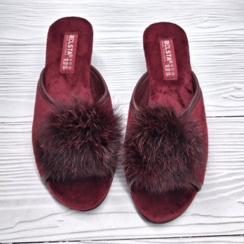 Женские бордовые тапочки на высокой танкетке