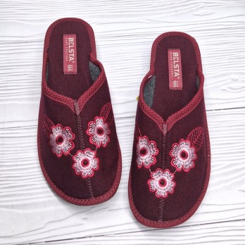 Женские комнатные тапочки из шерсти, бордовые.