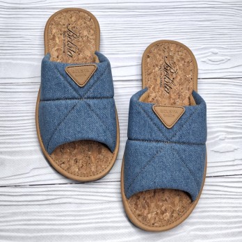 Женские комнатные тапочки, пробка, тм Белста, джинс синие.