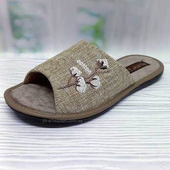 Женские тапочки тм Белста, бежевые, вышивка - веточка хлопка