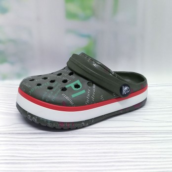 Детские кроксы для мальчика, Luckline, зелёные, стильный принт